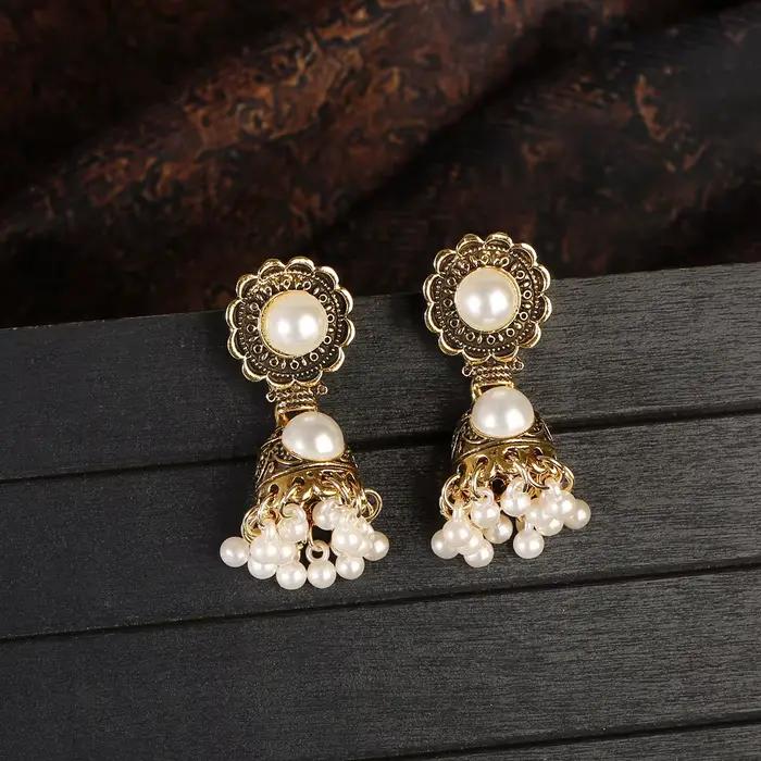 Boucles d'Oreilles Turques Vintage en Or avec Pompon pour Femme, Bijoux Indiens avec Perles de Corco