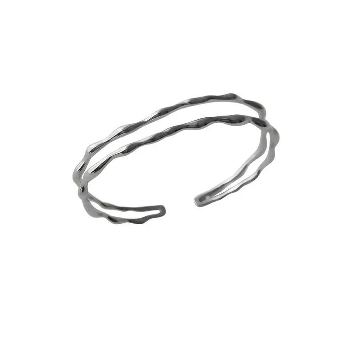 PANJBJ 925 argent irrégulier ligne dorée Bracelet pour femmes vague Double couche minimalisme Punk classique bijoux livraison directe