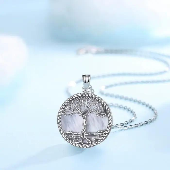 Collier Arbre de Vie en Argent Sterling 925 avec Coquille d'Ormeau Naturelle et Boîte Cadeau Occasions Spéciales Fiançailles Mariages Anniversaires