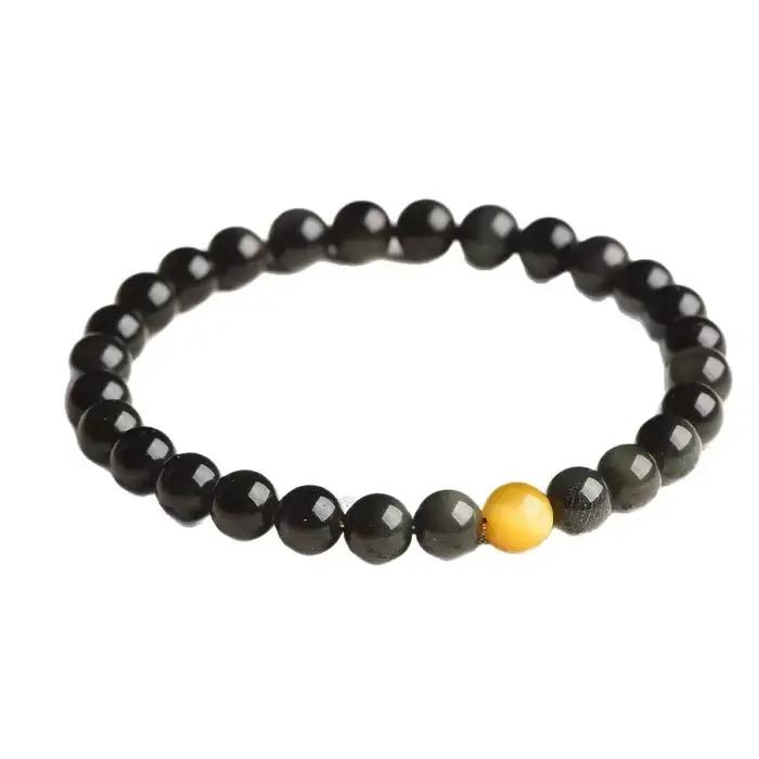Bracelet en Obsidienne Noire Naturelle pour Femme, Cadeau Simple et Original, Bracelet en Cristal Oeil de Tigre pour Couples, Porte-Bonheur, Chaîne de Main