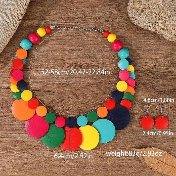 Collier en bois vintage à deux couches pour robe de soirée de mariage africain ensemble de bijoux avec boucles d'oreilles pour femmes pour célébrations importantes