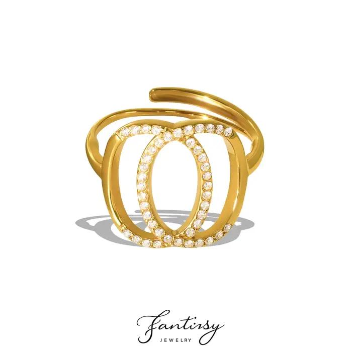 Double bague en argent doré et Zircon creux pour femmes