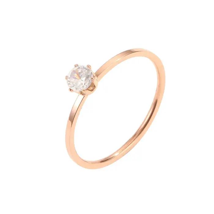 Bague solitaire en acier inoxydable, mode coréenne, pierre zircone cubique de qualité AAA pour femmes, idéale pour les anniversaires et les occasions spéciales