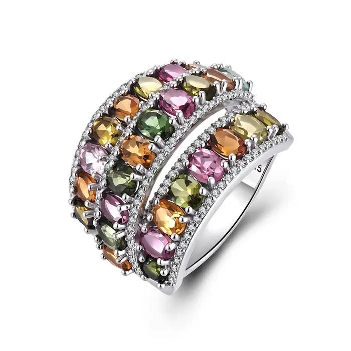 Grande bague pour femme avec tourmaline naturelle, argent sterling 925, pierres précieuses véritable