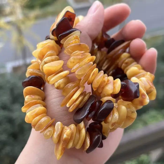Bracelet en ambre véritable de la mer Baltique à brins naturel style géométrique fait main