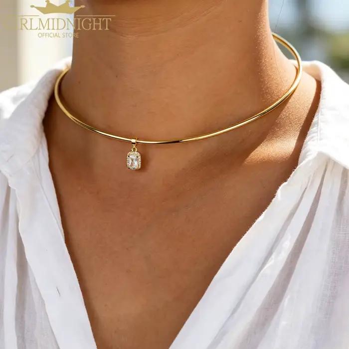 Collier pendentif géométrique couleur or avec zircon cubique 5A pour femme, nouvelle mode 2026, bijoux ras-du-cou carrés en CZ