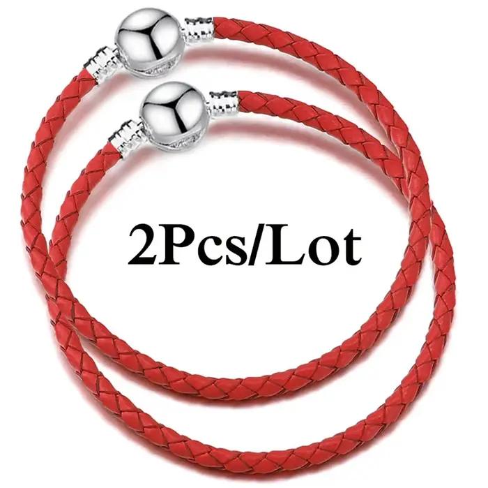 Bracelets en chaîne en cuir pour hommes et femmes, 2 pièces/lot, offre spéciale, adaptés aux perles faites à la main, Bracelet à breloques, bijoux pour Couples, vente en gros