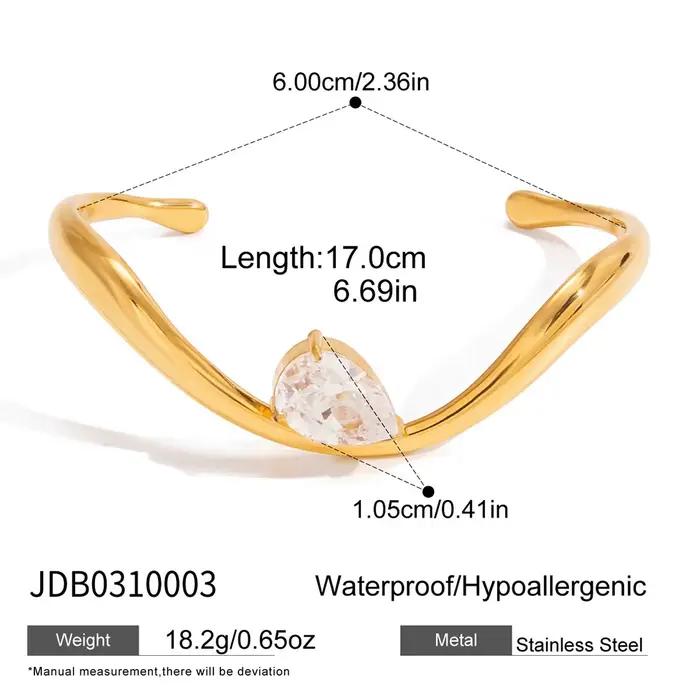 Uworld classique 18K plaqué or couleur goutte d'eau blanc Zircon vague ouverture Bracelet femmes éta