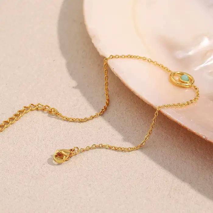 E.B.belle – Bracelet rond en pierre naturelle plaqué PVD, chaîne pour femmes et filles, en acier inoxydable, bijoux chics pour la vie quotidienne