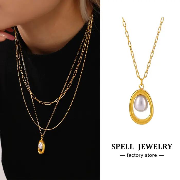 Collier chaîne à maillons pour femme en acier inoxydable avec pendentif creux