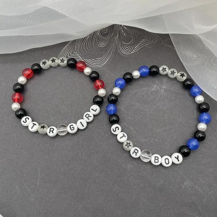 Bracelets Faits Main Avec Lettres Stylisées Perles Acryliques Pour Hommes Femmes Occasions Spéciales Rock HipHop