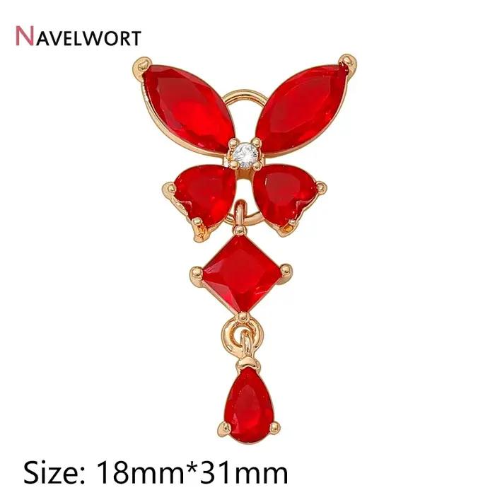 Pendentifs en laiton plaqué or 18 carats avec cristaux de zircon et breloques en forme de papillon