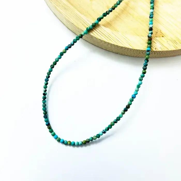Collier Turquoise naturel 2mm rond pendentif artisanal chaîne en os de luxe cadeau pour femme occasions spéciales