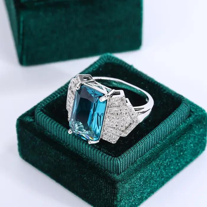 Bague en argent sterling 925 sertie de zirconium bleu brillant élégante pour femmes occasions spéciales partys mariage