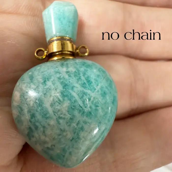 Collier bouteille de parfum Amazonite, pendentif en pierre en forme de cœur, diffuseur d'huile essen