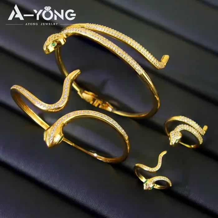 Bracelet et bague Punk Hip Hop plaqué or 24 carats zircone brésilienne vintage animal motifs bijoux pour femmes occasions spéciales