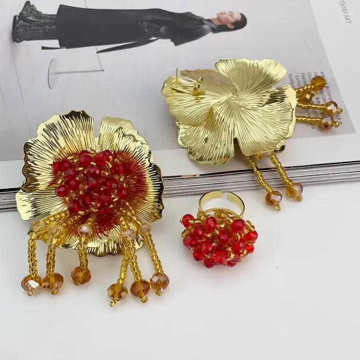 Bijoux brésiliens classiques pour femmes ensemble de haute qualité collier bracelet boucles doreilles bague pour toutes occasions cadeau de mariage et Noël