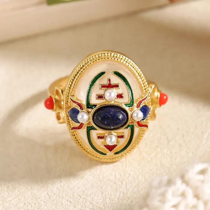 Bague bohème chic dorée pour femme avec émail coloré et pierre naturelle blanche pour toutes occasions romantiques et mignonnes