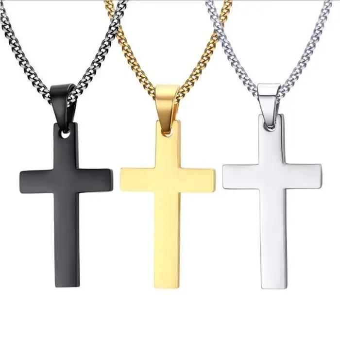 Collier pendentif croix en acier inoxydable pour femmes et hommes