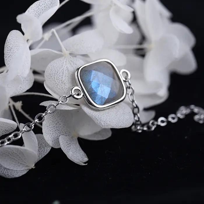 ITSMOS – Bracelet en argent Labradorite naturelle, pierres précieuses simples, lumière bleue, délica