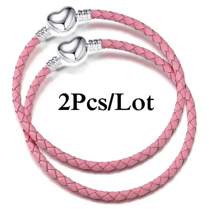 Bracelets en chaîne en cuir pour hommes et femmes, 2 pièces/lot, offre spéciale, adaptés aux perles faites à la main, Bracelet à breloques, bijoux pour Couples, vente en gros