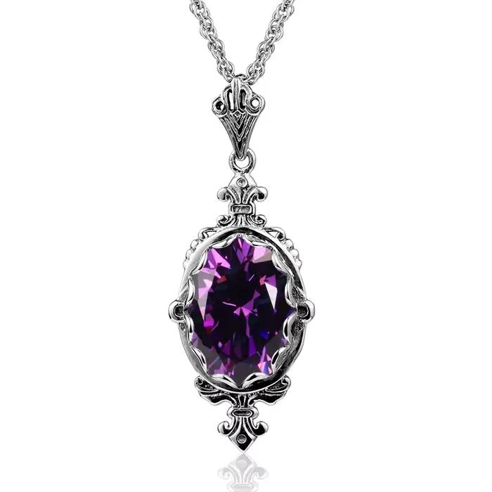 Collier Pendentif Classique pour Femmes en Argent 925 Serti d'Améthyste Cadeau de Fête d'Anniversaire Bijoux Vintage de Luxe de Qualité