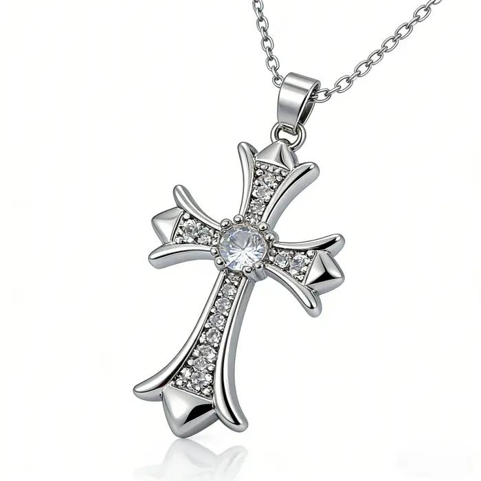 Collier croix en cristal avec zircon pour femme symbole de foi bijou quotidien pour mariage et cérémonies religieuses