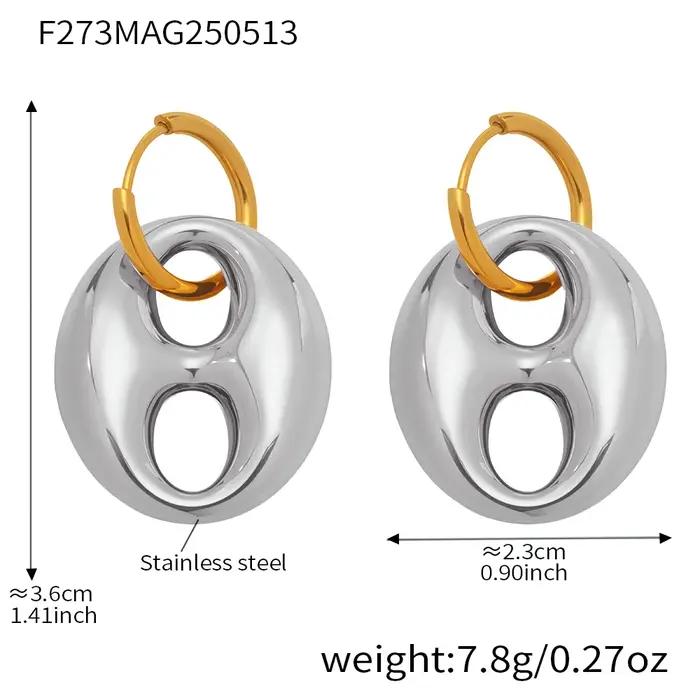 Boucles d'oreilles creuses en forme de grain de café, en acier inoxydable plaqué or 18 carats, imperméables, ne ternit pas, grosses boucles d'oreilles pendantes pour femmes