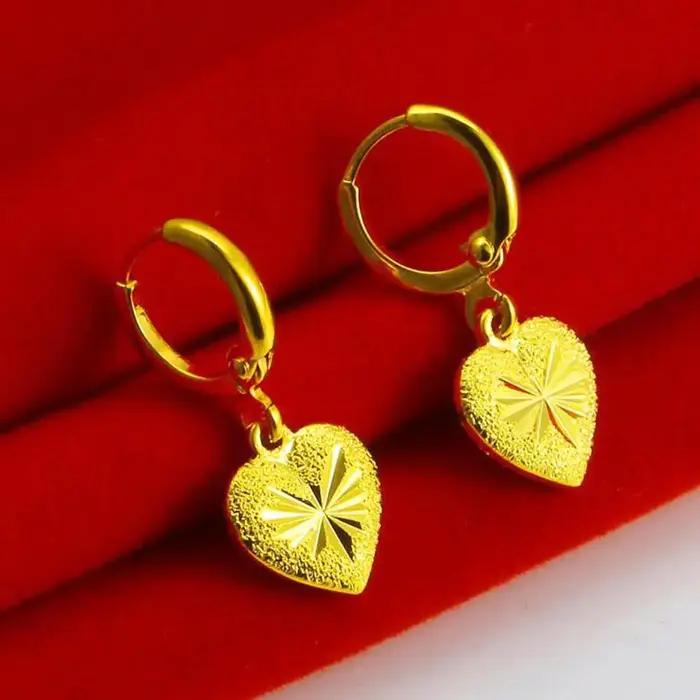 Boucles d'oreilles pendantes en or jaune 24 carats pour femmes
