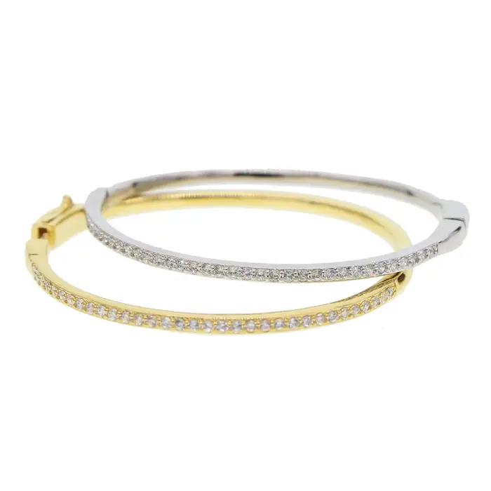 Bracelets joncs luxueux en or et rhodium bicolore avec micro-pavé de zirconiums, bijoux de mariage, cadeau, vente en gros à prix abordable