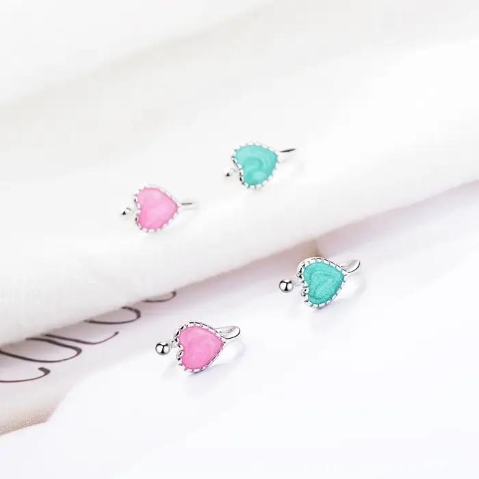 Boucle d'oreille clip coeur en argent 925 pour enfants