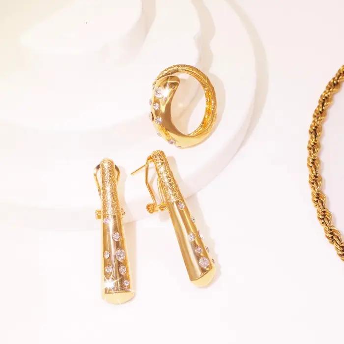 GZJPEI 2025 nouveau brillant Zircon ensemble de bijoux dubaï 18K plaqué or manchette ouverte Bracelet de luxe cubique