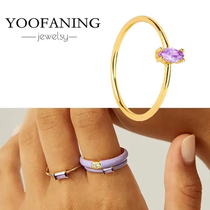 Exquise magnifique bague en améthyste plaquée or 18 carats, adaptée aux fêtes de bijoux de mode luxu