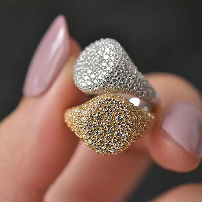 Bague plaquée argent 925 de style Hip Hop pour femmes – Diamant entièrement en zircon