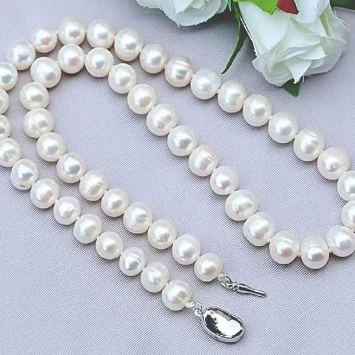 Colliers de perles naturelles 9-10mm, bijoux en perles d'eau douce, collier en argent Sterling 925 pour femmes, cadeau de fiançailles