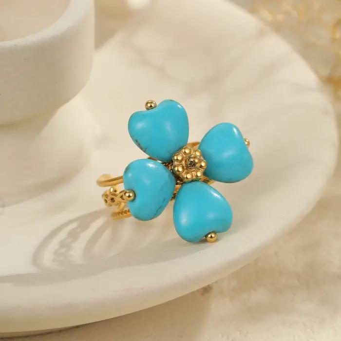 Bagues vintage bohèmes en verre turquoise pour femme, style vacances, bijoux quotidiens, décoration de fête, cadeaux