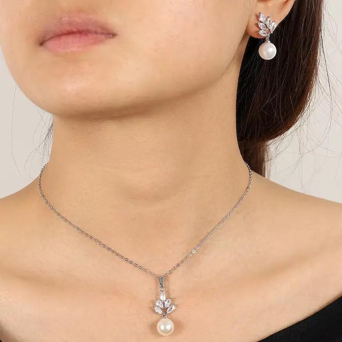 ZAKOL luxe zircone simulé perle boucles d'oreilles pendentif collier ensembles pour les femmes mode Ceystal élégant femmes bijoux de mariage