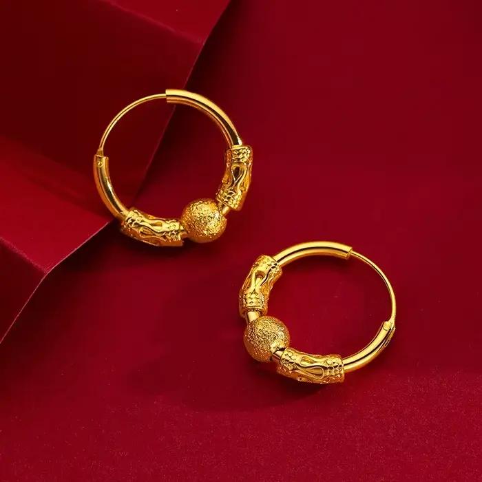 Boucles d'oreilles en perles de couleur or véritable K, bijoux fins, ne se décolore pas, bijoux de fiançailles et de mariage, de noël, cadeaux