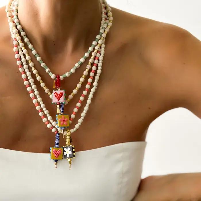 Collier de perles turquoise blanches françaises européennes et américaines