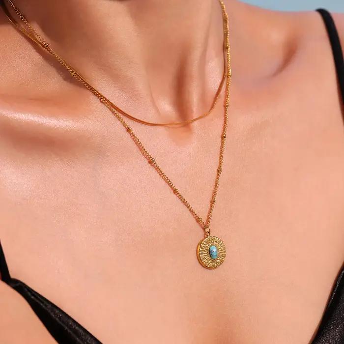 Collier Vintage en acier inoxydable plaqué or 316 de haute qualité pour femmes