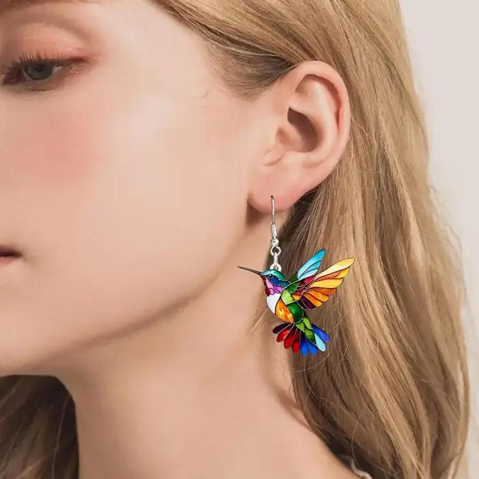 Colliers colorés de boucles d'oreilles d'oiseau de colibri