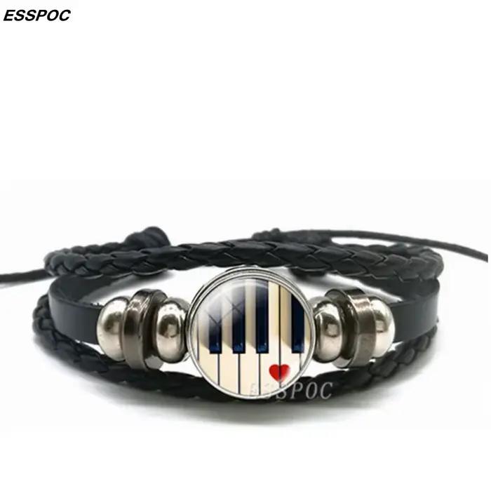 Bracelet multi-couches en cuir pour hommes et femmes, clavier de Piano, boucle, bijoux faits à la main, cadeau pour enseignant en musique
