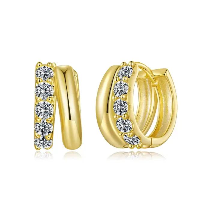 BAMOER 0.3CT Double couche Moissanite Huggies boucle d'oreille, 925 en argent Sterling étincelles bo