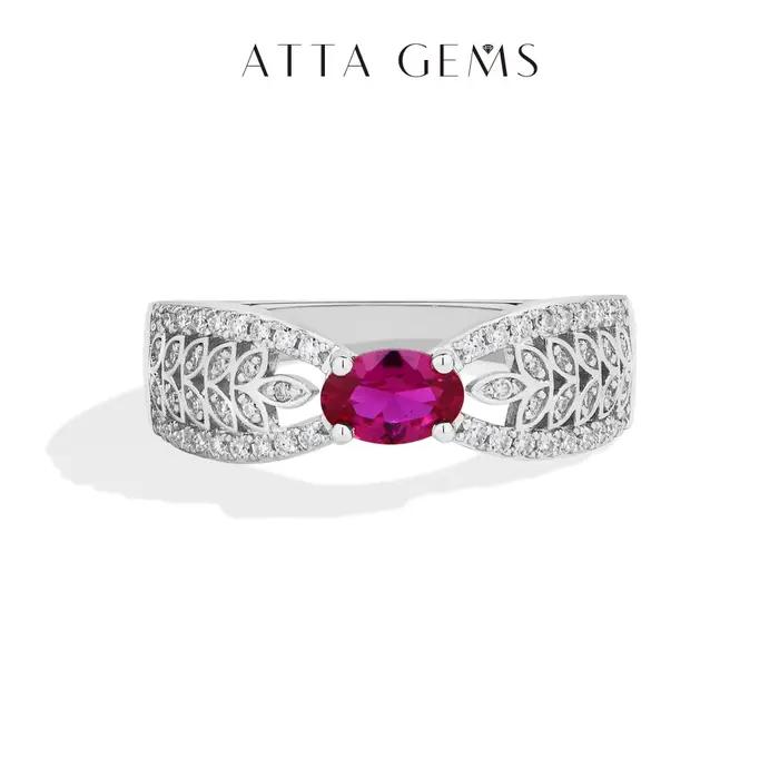 ATTAGEM Vintage magnifique laboratoire rubis femmes anneaux 925 en argent Sterling synthétique Moissanite bague pour proposition fête de mariage bijoux