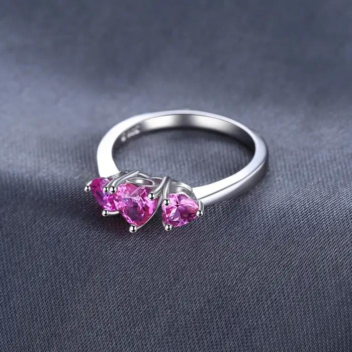 Amour Coeur 1.2ct Créé Saphir Rose 925 Argent Sterling 3 Bague en pierre pour Les Femmes De Fiançailles De Mode Cadeau