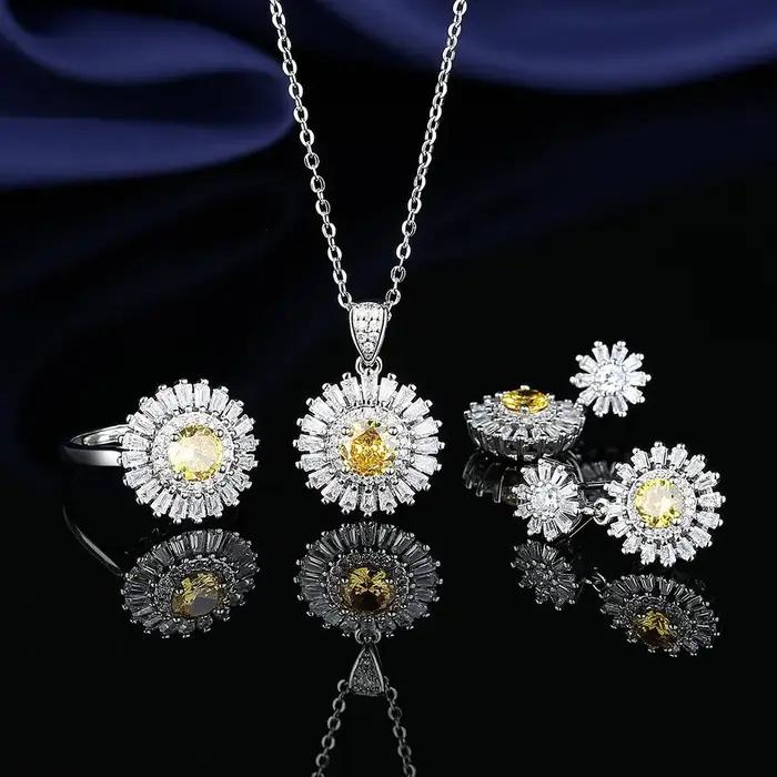 Ensemble de bijoux en argent Sterling 925 tournesol plein de Zircon brillant, bijoux de luxe légers et élégants