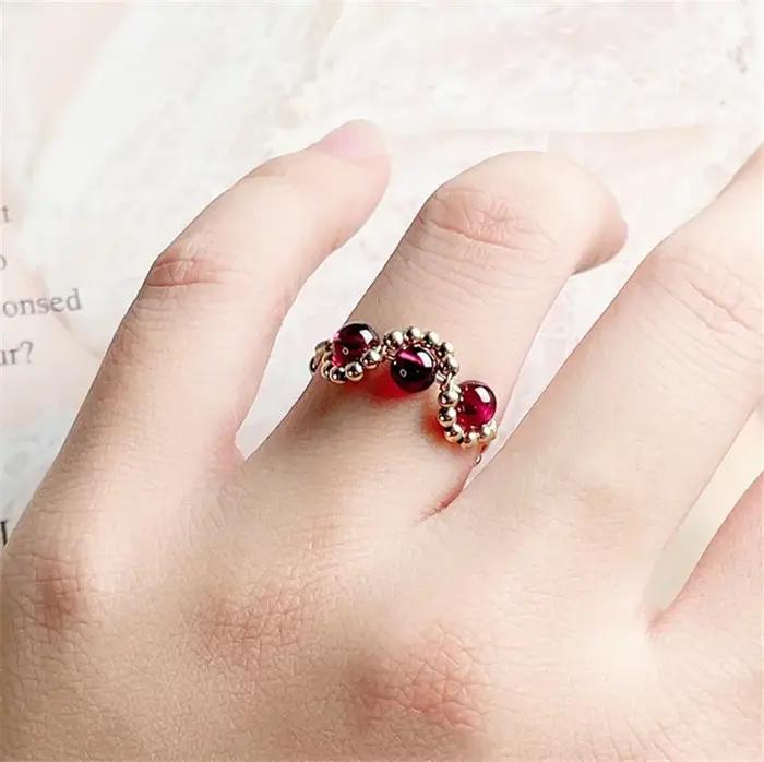 Bague en grenat naturel 14K or rempli boho chic pour femmes, bague personnalisable, bijoux minimalistes, cadeau anniversaire, occasions spéciales