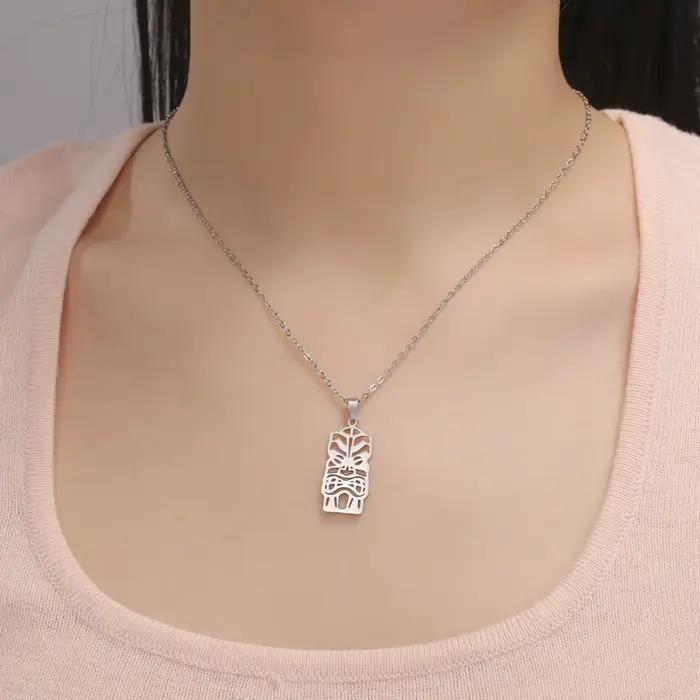 Unift Collier Tiki Hawaïen en Acier Inoxydable pour Femme et Homme, Bijou Ethnique Classique, Amulette de Protection de Dieu