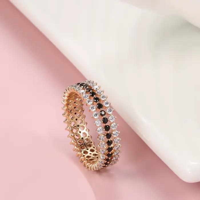 Kinel – bagues en or Rose pour femmes, accessoires Vintage, Zircon naturel brillant, noir et blanc, bijoux fins, tendance 585