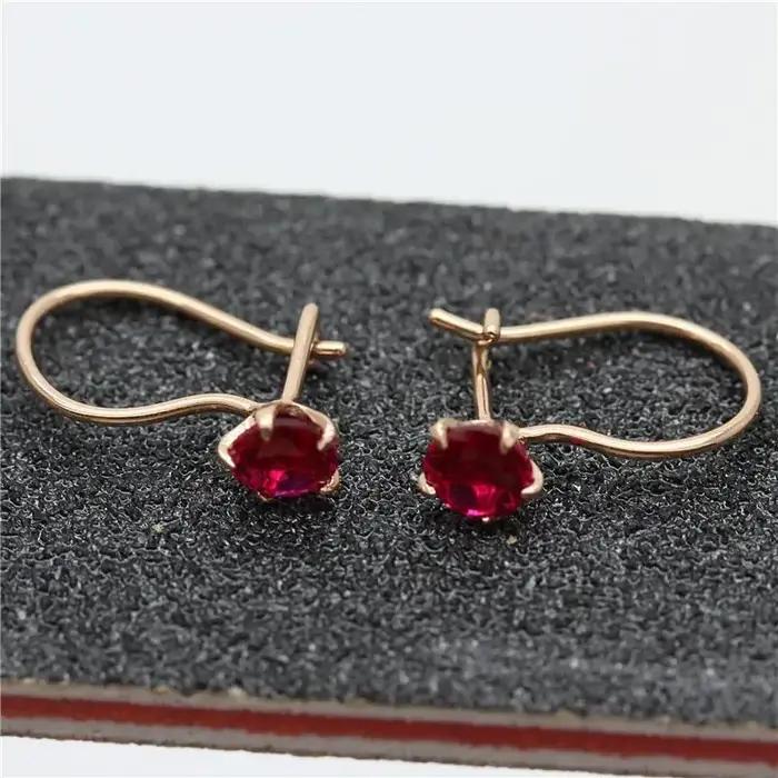 Boucles d'oreilles rubis incrustées d'or rose 14 carats pour femmes, plaqué or violet, bijoux doux e